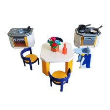Playmobil - Meuble Cuisine Aménagé - Evier Four  Plaque de cuisson Table Chaises