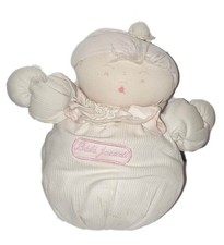 Vintage - Ancienne poupee tissu blanc rose Bebe Jacadi 22 cm