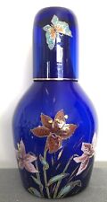 Magnifique Carafe de Nuit en Verre Bleu-nuit Émaillé décor Art-Nouveau, LEGRAS