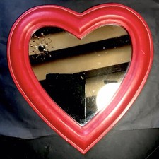 Design Luxueux Grand Miroir Cœur Gainé Cuir Piqure Sellier Année 50 / 60