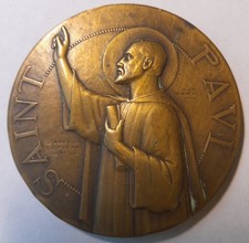 Médaille ancienne Saint Paul bronze Abel Lafleur 1937 Art sacré religieux 