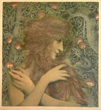 Levy Dhurmer Gravure Lithographie Art Nouveau EVE et le serpent mythologie 1898