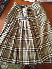 80s BURBERRY GREEN NOVA CHECK PLEATED KILT SKIRT SIZE 14 Long True Vintage Fring