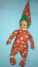CLOWN POUPÉE  PANTIN TISSU RANGE-PYJAMA 1960 ORANGE VISAGE SOUPLE longueur 90 cm