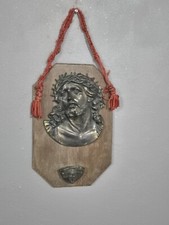 Rare Benitier Bois Et Laiton Jesus