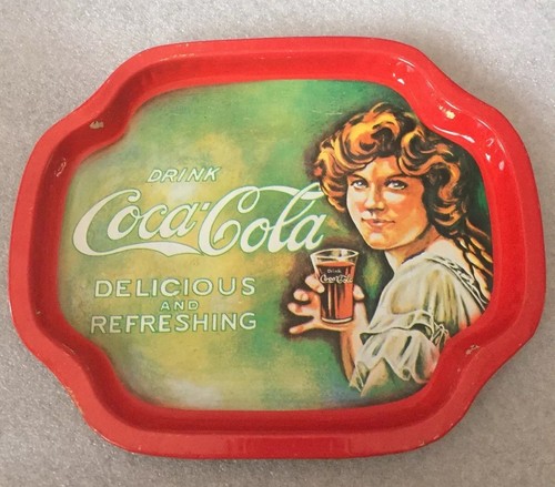 Vintage red rim metal tray - rim,