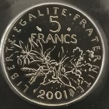 5 FRANCS SEMEUSE 2001 BU 125000 Ex. / SCELLEE ET ISSUE DU COFFRET / UNC FRANCE