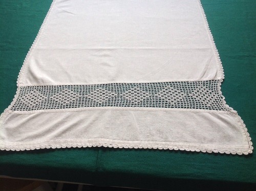 Vintage white linen runner - white, w/