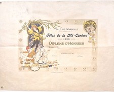 Diplome,Ville De  Marseille, Fêtes Mi Carême, 1898, Vierge , 65 × 49. , Plié