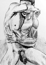 Dessin masculin nu expressionnisme Original Homme Art Gay LGBT 20 x15 cm