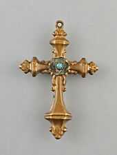 A-9425038 Pendentif Croix Tombak Pierre Verte 19E Siècle Historisme 3,8x5,2cm