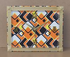 Pendule vintage ORANGE JAUNE NOIRE ancien horloge pendulette de cuisine MARCHE