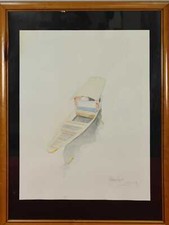 BATEAU DE RIVIERE. RAMÓN JESÚS VIVES. TECHNIQUE MIXTE SUR PAPIER. 1989.