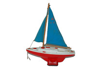 Bateau voilier de bassin , rouge , blanc , bleu , jouet ancien