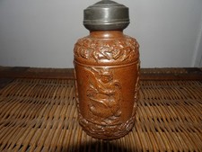 Pot à tabac ancien en grès de Beauvais,décor angelots et vignes