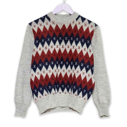Pull vintage gris losanges - gris,