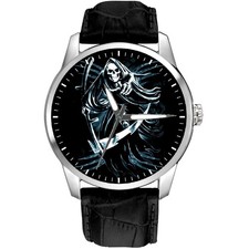 GRIM REAPER SKELETON DEATH ART SOLID BRASS WATCH, USA TARIFF INCLUDED