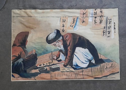 Ancienne peinture sur - , soie