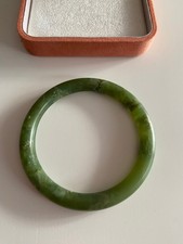 Ancien Bracelet Jonc en Pierre de Jade Vert Forêt Véritable Vintage Bijoux Art