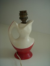 SOLDE -Vintage Pied de Lampe en Céramique rouge et blanc-An.50-Rare-Forme Pichet
