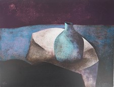Claude GAVEAU : Nature morte au vase bleu - Lithographie originale signée