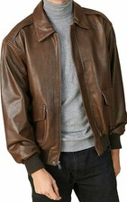 Blouson bomber classique A2 en cuir d'agneau marron 100 % véritable pour homme