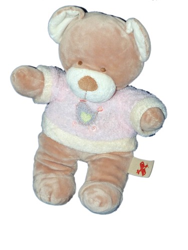 Doudou peluche ours pull rose - doudou,