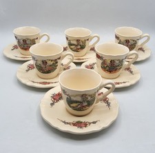 Service six tasses à café sous-tasses faïence Sarreguemines Obernai début XXème 