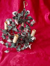 ancien lustre de plafond en métal et fleurs en porcelaine vintage