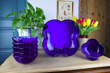 Service salade de fruits, Arc France, bleu roi, 7 pièces, bon état