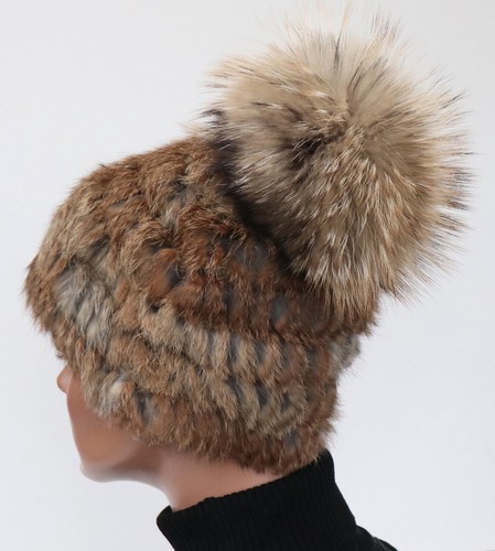 Fourrure bonnet tricot pompon - bonnet,