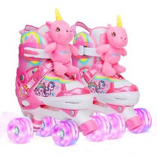 Patins à roulettes Enfant Poupée Licorne Roller Quad Ajustable avec 4 Roues L...