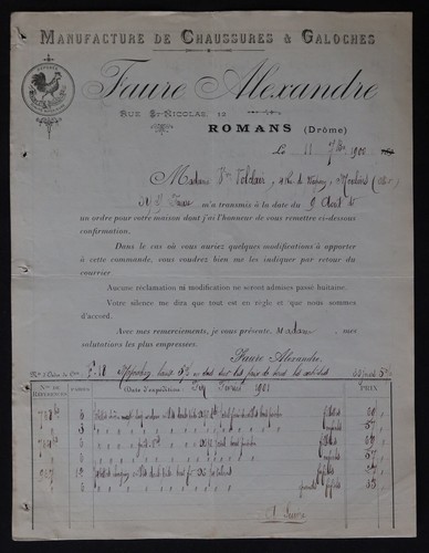 Facture 1900 romans manu - facture,
