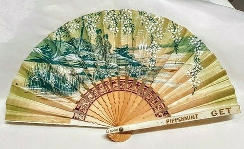 Ancien eventail vert japonais - vert,