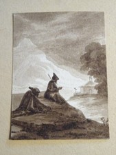 Ecole FRANCAISE XIX DESSIN MINIATURE MOINES ERMITAGE ALPES CLAIR OBSCUR 1850