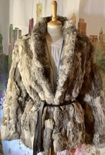 Opera Rabbit Fur Coat Ladies Small Unique Vintage Jacket With Leather Tie Belt