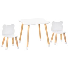 Table et Chaises Enfant HOMCOM Design Scandinave Ourson Bois Blanc 56x56x50cm