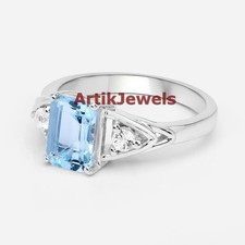 Naturel Bleu Gemme Topaze Avec 925 Bague en Argent pour Femmes