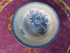 Plat Rond Creux Terre Fer Faience Onnaing Modèl Eglantines Déco Floral Bleu 26cm