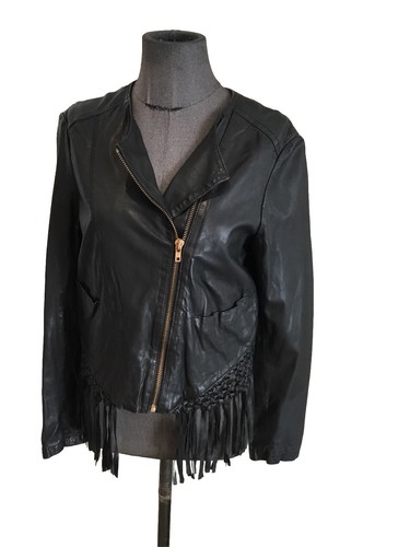 Superbe blouson cuir franges - cuir,