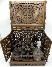 Large antique german Black Forest liquor box cabinet 19th century woodwork