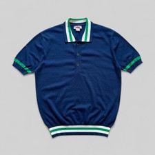 Polo homme Baracuta bleu tricot coton style Old Maney - taille M (US) / L (EU)