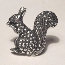 BIJOU VINTAGE BROCHE ECUREUIL EFFET MARCASSITE MÉTAL ARGENTÉ # K31