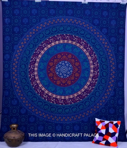 Mandala indien bleu tapisserie - mandala,