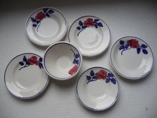 6 ELEMENTS DINETTE ancienne HBCM FAÏENCE CREIL MONTEREAU rose rouge