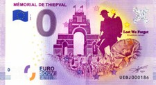 80 THIEPVAL Mémorial 4, N° de la 2ème liasse, 2020, Billet Euro Souvenir