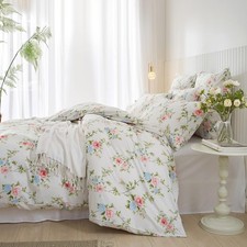 Housse de Couette 220x240 Vert Blanc Rose Feuilles Imprimé 2 Personnes Adult ...