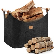 Panier a Bois, 96L Panier à Bûches, Pliable Sac a Buches, Panier à Bois de Ch...