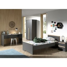Pack - Lit Enfant, Chevet, Armoire & Bureau "London II" Gris Anthracite