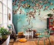 Papier Décoratif Fleurs Roses WALLPAPER 368x254cm Cuisine Chambre Arbre Oiseaux